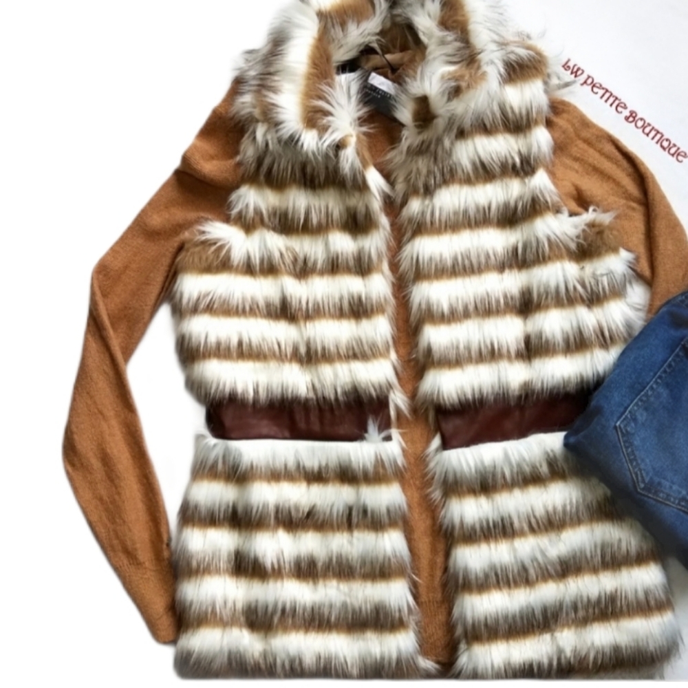 Romeo And Juliet Couture Faux Fur Vest Beige Tan Sz Small